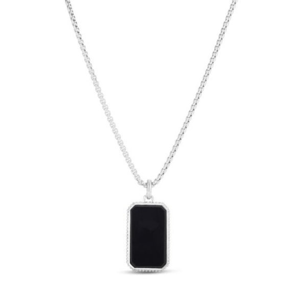 Men's Silver Onyx Tag Necklace - Picture 1 of 3